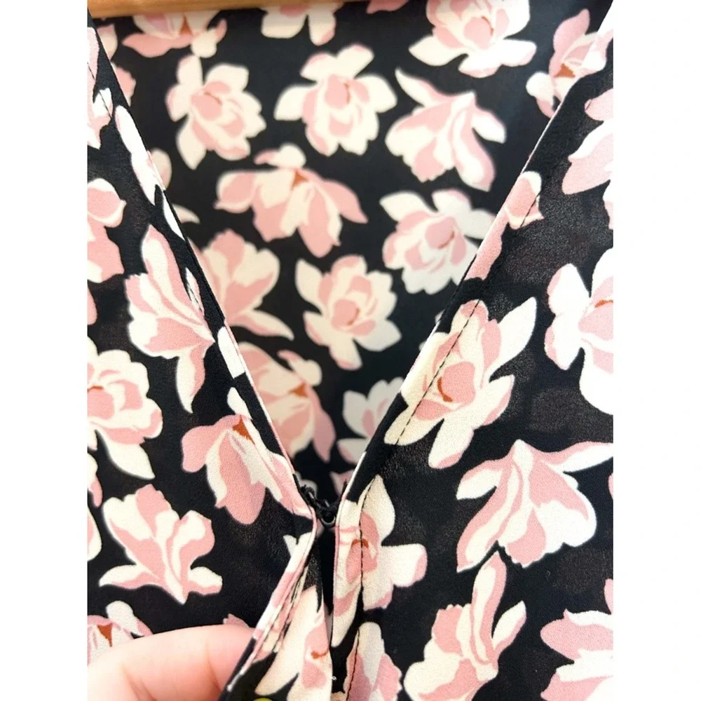 Popsugar Womens Cherry Blossom Floral Print Wrap Style Peplum Hem Blouse Large L